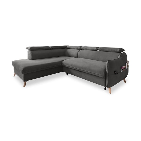Sulankstoma kampinė sofa iš velveto tamsiai pilkos spalvos (su kairiuoju kampu) Sweet Harmony – Miuform