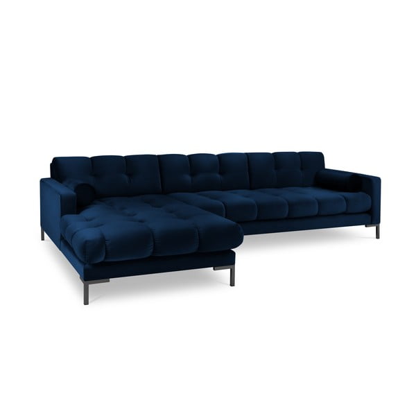 Tamsiai mėlyna aksominė kampinė sofa Cosmopolitan Design Bali, kampas kairėje-image-3