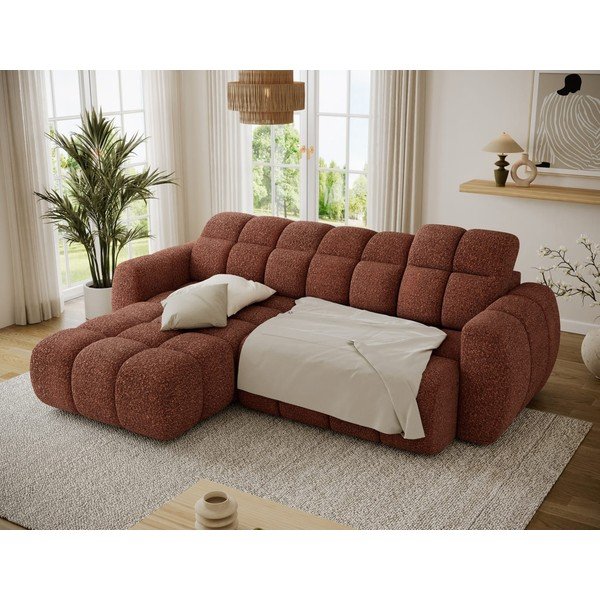 Raudonos spalvos kampinė sofa iš boucle (su kairiuoju kampu/su gultu) Fanito – ELTAP-image-4