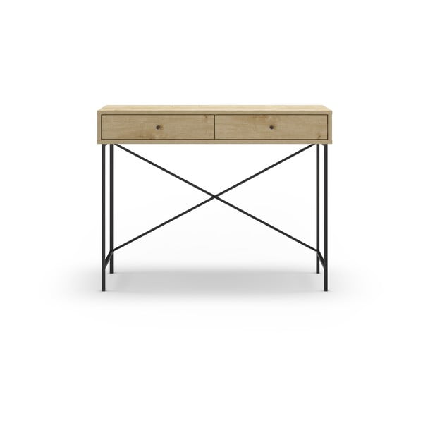 Konsolinis staliukas natūralios spalvos su ąžuolo dekoro stalviršiu 35x110 cm Titan – Marckeric-image-4