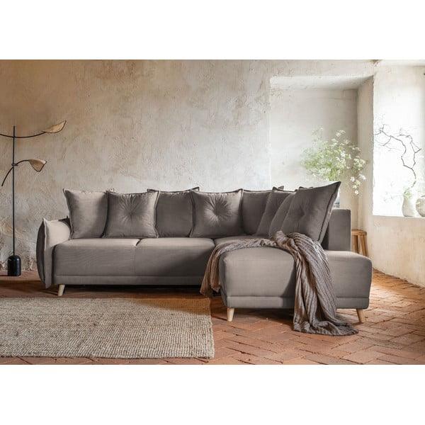 Sulankstoma kampinė sofa iš kordinio velveto šviesiai rudos spalvos (su dešiniuoju kampu) Lazy Lukka – Miuform-image-3