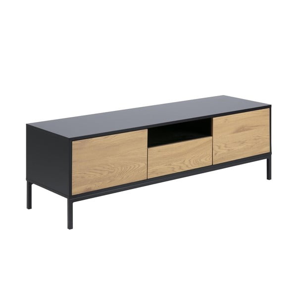 TV spintelė juodos spalvos/natūralios spalvos iš ąžuolo 140x45 cm Seaford – Actona-image-2