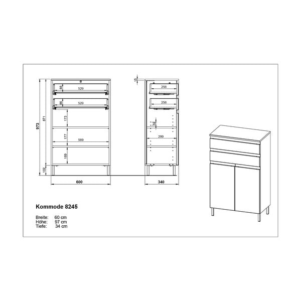 Tamsiai pilka ąžuolinė vonios kambario spintelė 60x97 cm Salinas - Germania-image-4