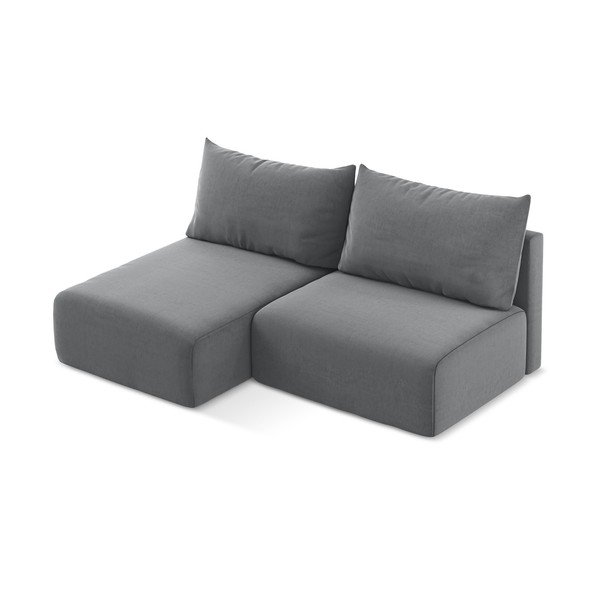 Pilkos spalvos sulankstoma/su sandėliavimo vieta kampinė sofa iš velveto (su kairiuoju kampu/su gultu) Kalena – Makamii-image-3