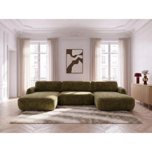 Žalios spalvos sulankstoma/su sandėliavimo vieta kampinė sofa iš velveto („U“ formos) Celeste – Bobochic Paris-image-3