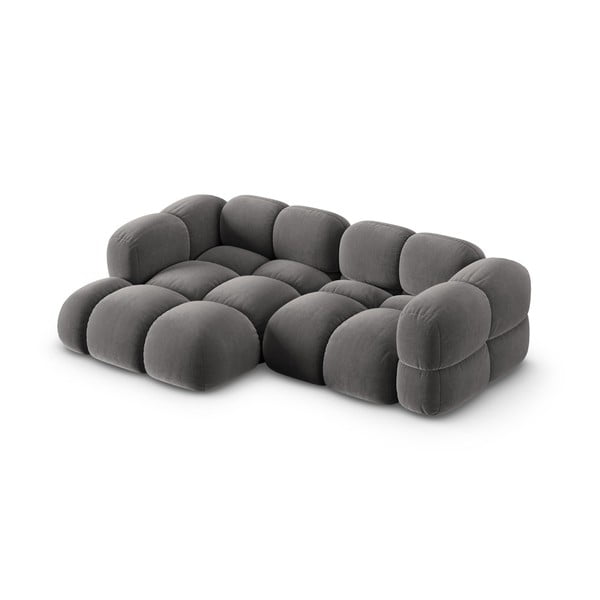 Pilkos spalvos iš velveto kampinė sofa (su kairiuoju kampu/su gultu) Loretto – Cosmopolitan Design-image-3