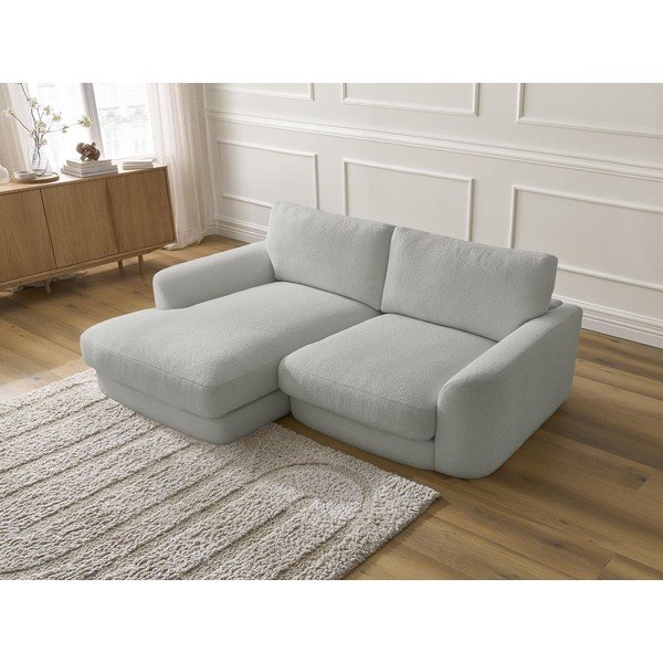 Šviesiai pilkos spalvos kampinė sofa iš boucle (su kairiuoju kampu/su gultu) Leonore – Bobochic Paris-image-4