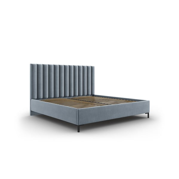 Dvigulė lova šviesiai mėlynos spalvos audiniu dengta su sandėliavimo vieta su lovos grotelėmis 160x200 cm Casey – Mazzini Beds