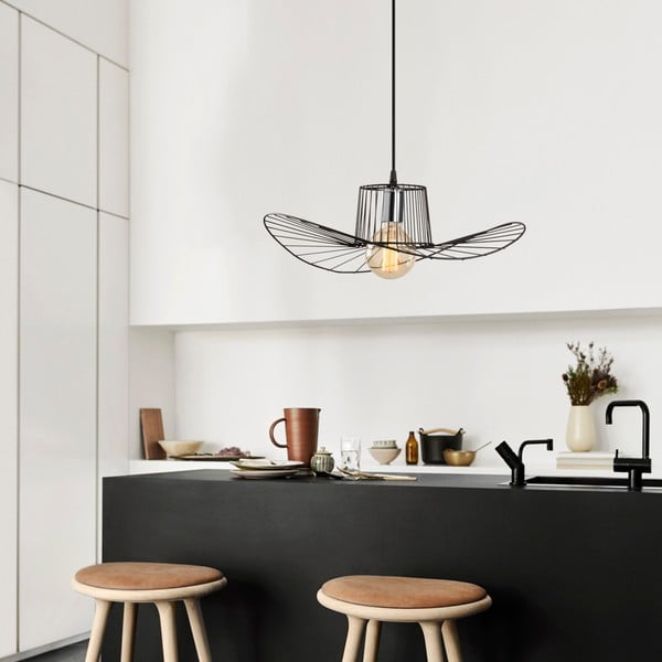 Juodos spalvos kabantis šviestuvas ø 50 cm su metaliniu gaubtu Tel – Opviq lights-image-4