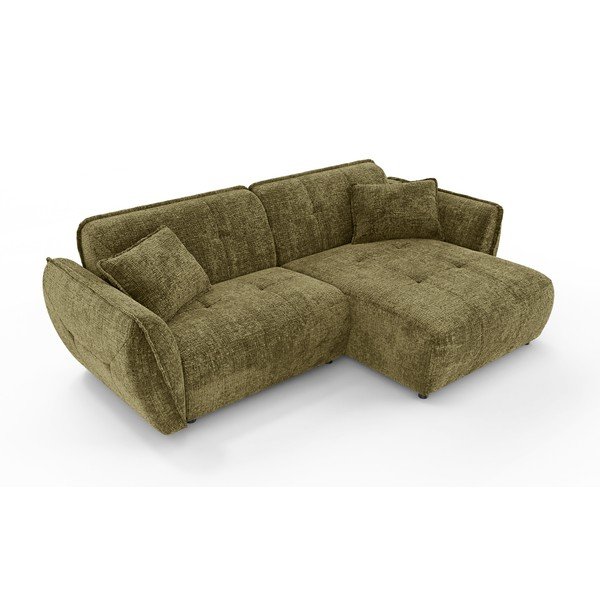 Žalios spalvos kampinė sofa iš šenilinio audinio (su dešiniuoju kampu/su gultu) Nelia – Ropez-image-2