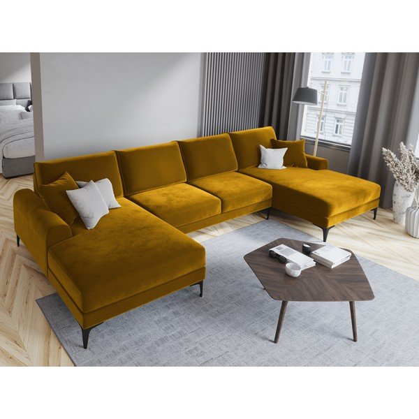 Geltona aksominė U formos sofa Mazzini Sofas Madara-image-1