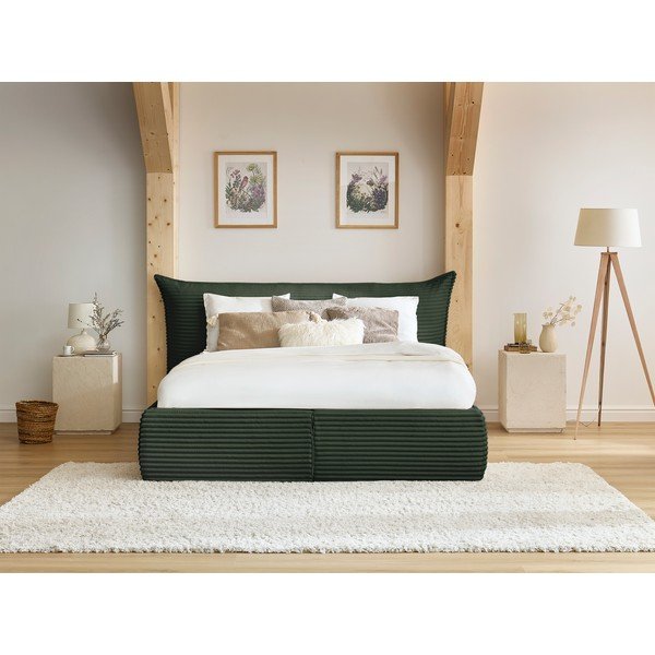 Dvigulė lova tamsiai žalios spalvos audiniu dengta su sandėliavimo vieta su lovos grotelėmis 180x200 cm Jade – Bobochic Paris-image-1