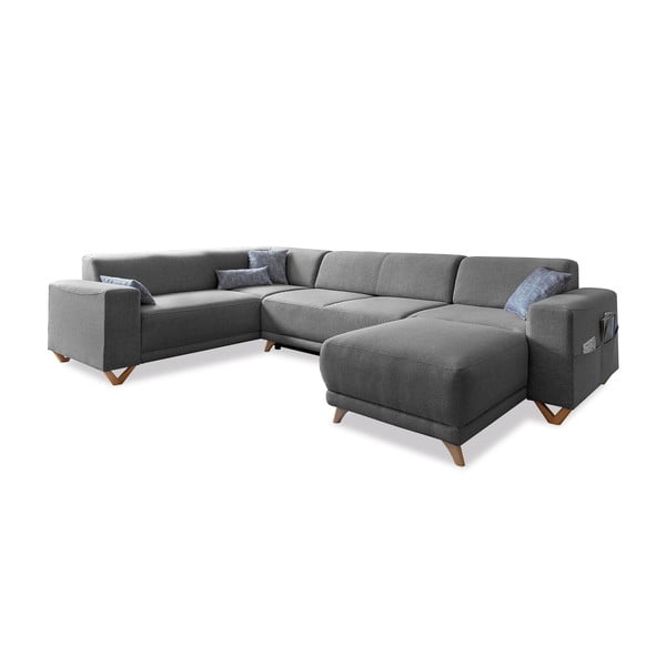 Pilkos spalvos sulankstoma/su sandėliavimo vieta kampinė sofa (su kairiuoju kampu/„U“ formos) Classy Sophie – Miuform