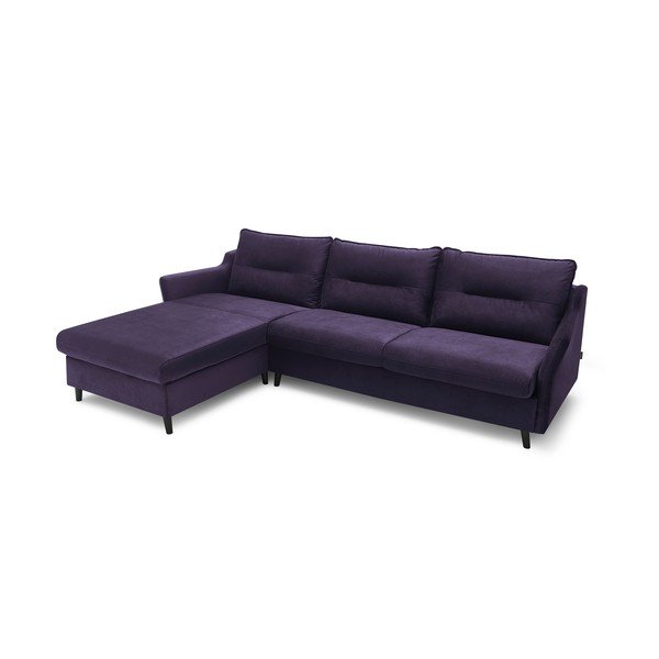"Bobochic Paris Loft" slyvų violetinės spalvos aksomo kampinė sofa-lova, kairysis kampas-image-4