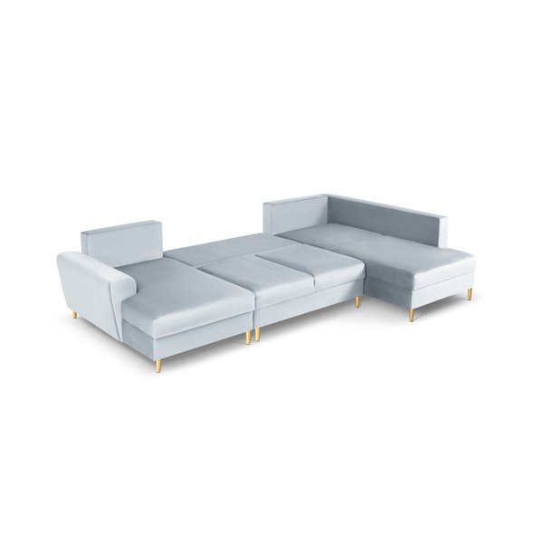 Šviesiai mėlynos spalvos iš velveto sulankstoma/su sandėliavimo vieta kampinė sofa (su dešiniuoju kampu/„U“ formos) Kyoto – Cosmopolitan Design-image-2