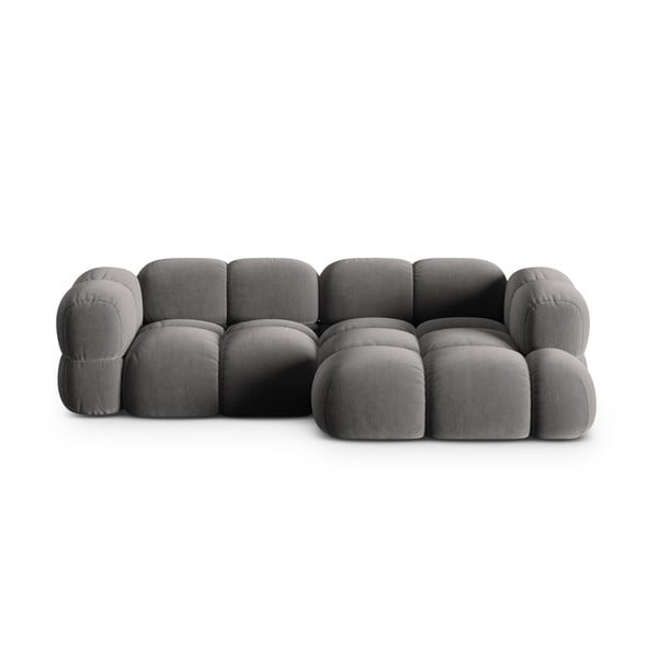 Pilkos spalvos iš velveto kampinė sofa (su dešiniuoju kampu/su gultu) Loretto – Cosmopolitan Design