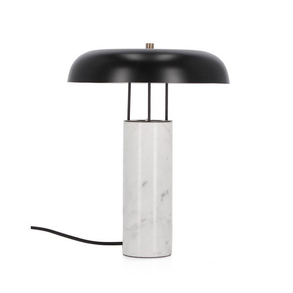Juodos ir baltos spalvos iš marmuro stalinis šviestuvas (aukštis 33 cm) su metaliniu gaubtu Kaithal – Bizzotto