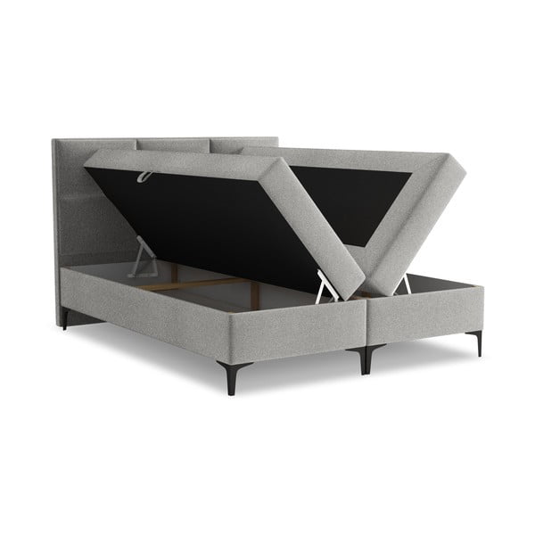 Šviesiai pilkos spalvos spyruoklinė lova su sandėliavimo vieta 180x200 cm Pakalana – Makamii-image-1