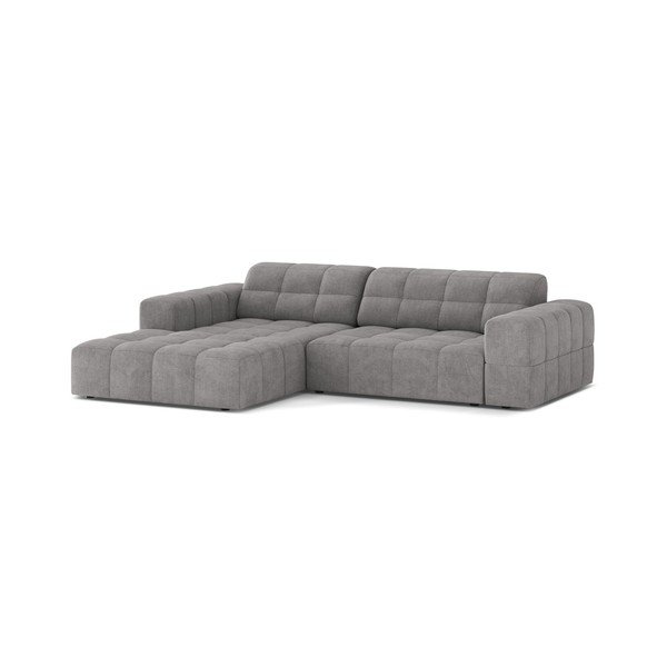 Pilkos spalvos kampinė sofa iš šenilinio audinio (su kairiuoju kampu/su gultu) Chicago – Cosmopolitan Design-image-1