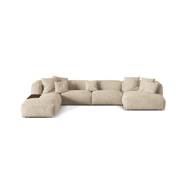 Smėlio spalvos iš velveto modulinė kampinė sofa (su kairiuoju kampu/„U“ formos) Martina – Micadoni 