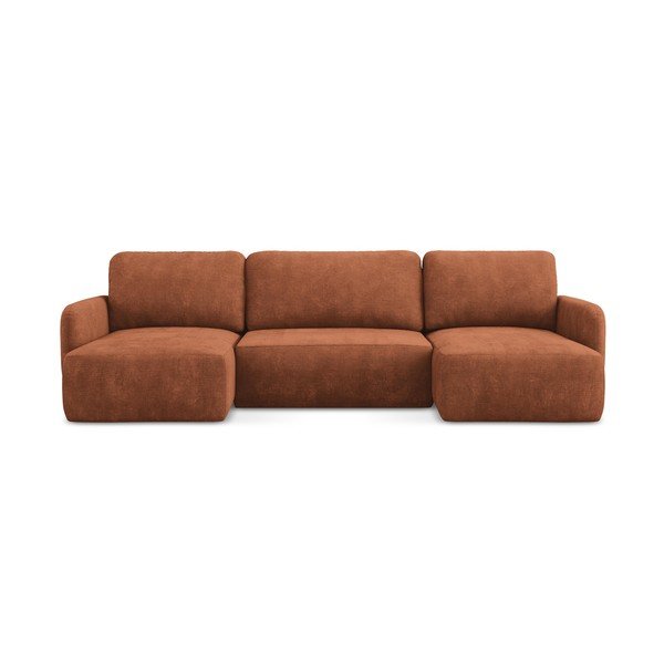 Terakotos spalvos iš šenilinio audinio sulankstoma/su sandėliavimo vieta kampinė sofa („U“ formos) Lilo – Makamii