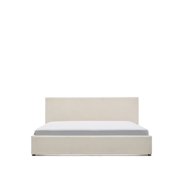 Smėlio spalvos dvigulė lova audiniu dengta su sandėliavimo vieta su lovos grotelėmis 180x200 cm Nahiri – Kave Home-image-3