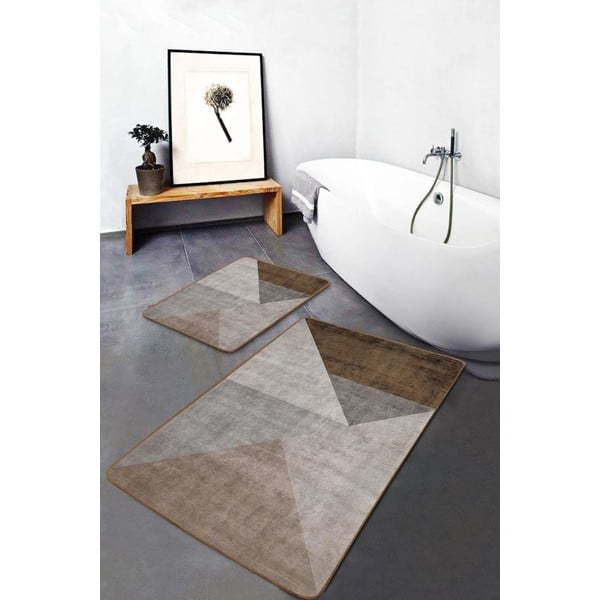 Pilkos spalvos/rudos spalvos iš velveto vonios kilimėliai 2 vnt. 60x100 cm – Mila Home-image-1