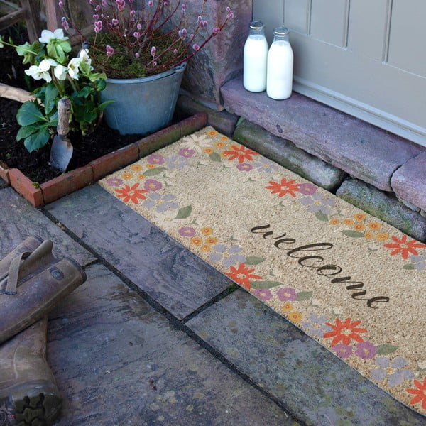 Iš kokoso pluošto grindų kilimėlis 40x120 cm Welcome Floral – Artsy Doormats-image-2