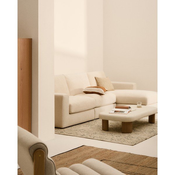 Smėlio spalvos kampinė sofa iš šenilinio audinio (su dešiniuoju kampu/su gultu) Alea – Kave Home-image-1