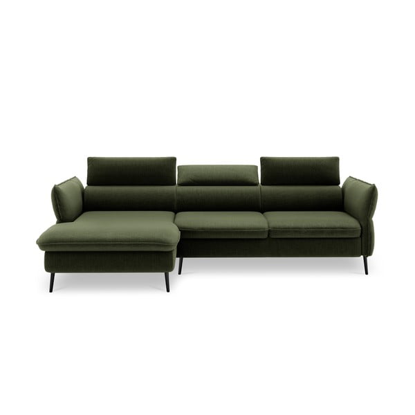Žalia sofa-lova su daiktadėže Milo Casa Dario, kampas kairėje