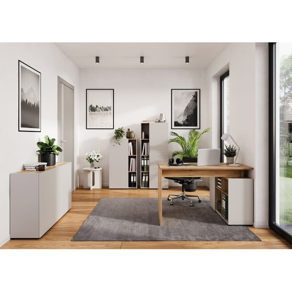 Kreminės spalvos spintelė iš ąžuolo 120x76x34 cm Adrano – Germania-image-1