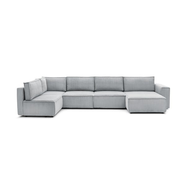 Kampinė sofa šviesiai pilkos spalvos iš kordinio velveto (su kairiuoju kampu/„U“ formos) Nihad modular – Bobochic Paris