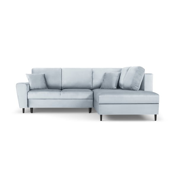 Šviesiai mėlynos spalvos iš velveto sulankstoma/su sandėliavimo vieta kampinė sofa (su dešiniuoju kampu/„L“ formos) Kyoto – Cosmopolitan Design