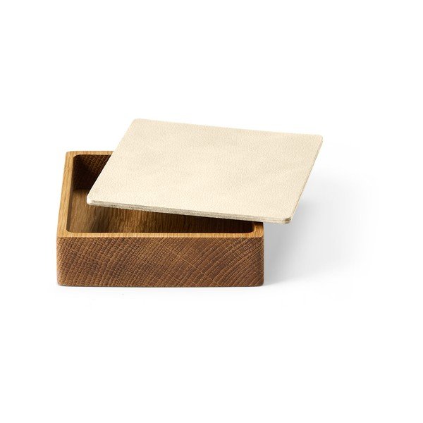 Kreminės spalvos/natūralios spalvos iš medžio/iš eko odos daiktadėžė su dangčiu/dekoratyvinė 11x11x3,5 cm Square Nupo – LIND DNA-image-1