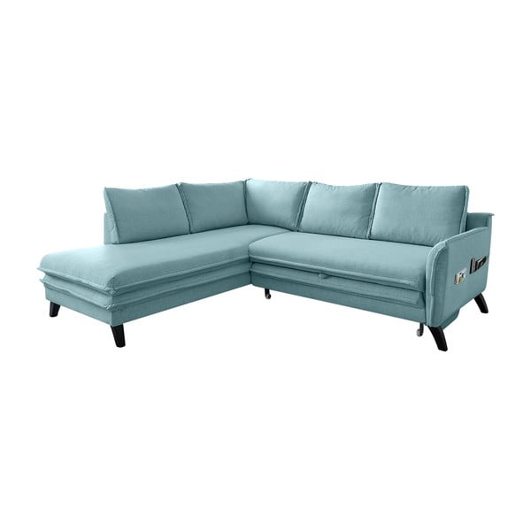 Šviesios mėlynos spalvos sofa-lova Miuform Charming Charlie L, kairysis kampas