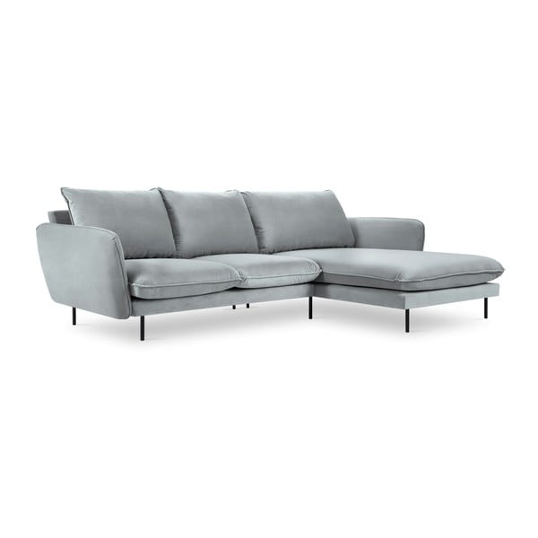 Šviesiai pilka aksominė kampinė sofa Cosmopolitan Design Vienna, dešinysis kampas-image-3