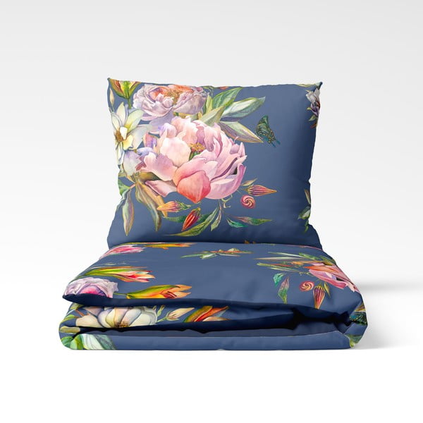 Tamsiai mėlynos spalvos dvivietė patalynė iš medvilnės satino Bonami Selection Floret, 200 x 220 cm-image-2