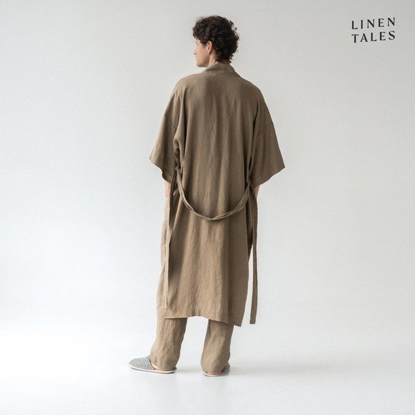 Chaki spalvos lininis chalatas L/XL dydžio Summer - Linen Tales-image-4