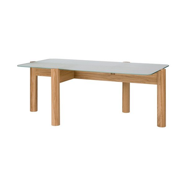 Natūralios spalvos kavos staliukas su stikliniu stalviršiu 55x105 cm Kob – noo.ma