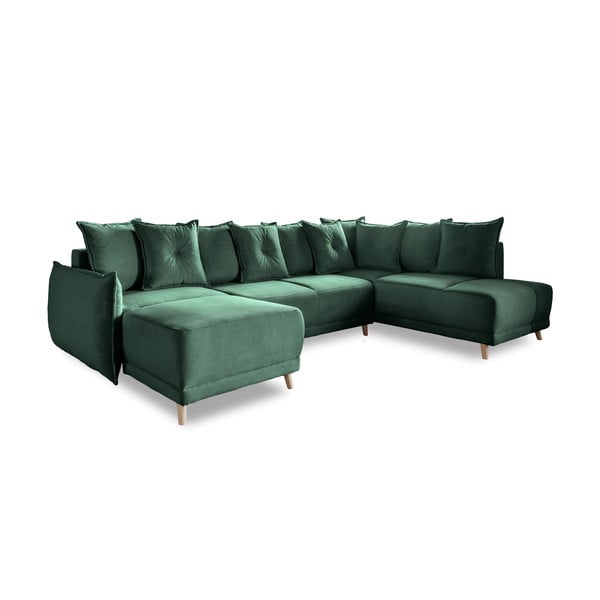 Sulankstoma kampinė sofa iš kordinio velveto žalios spalvos (su dešiniuoju kampu/„U“ formos) Lazy Lukka – Miuform