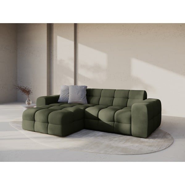 Žalios spalvos kampinė sofa (su kairiuoju kampu/su gultu) Kendal – Micadoni -image-1