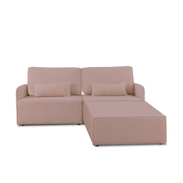 Kampinė sofa šviesiai rožinės spalvos iš boucle (kintama) – Really Nice Things