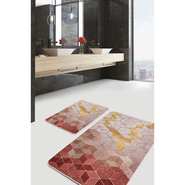 Rožinės spalvos iš velveto vonios kilimėliai 2 vnt. 60x100 cm – Mila Home-image-3