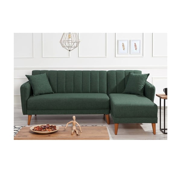 Sulankstoma kampinė sofa tamsiai žalios spalvos (su dešiniuoju kampu) Aqua – Balcab Home-image-1