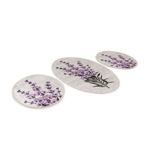 Violetinės spalvos/smėlio spalvos vonios kilimėliai 3 vnt. 60x100 cm Lavender – Foutastic