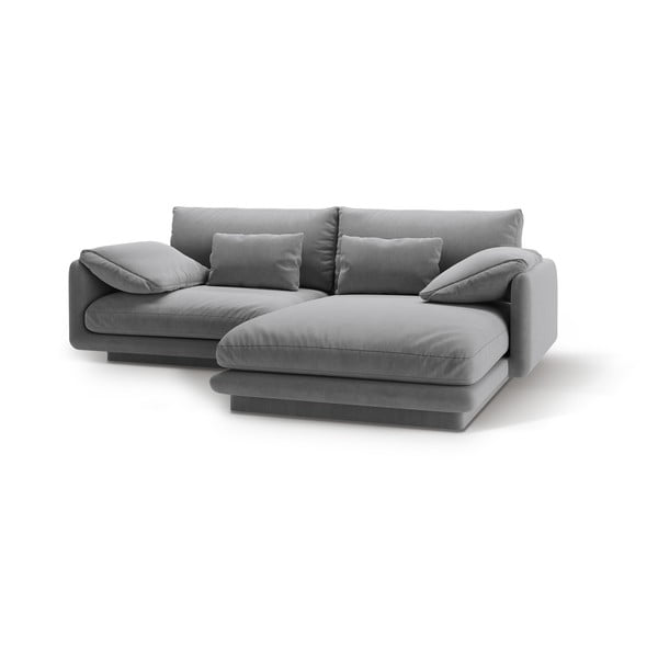 Iš velveto kampinė sofa šviesiai pilkos spalvos (su dešiniuoju kampu/su gultu) Torino – Micadoni -image-1