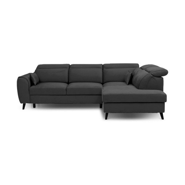 Tamsiai pilkos spalvos iš velveto sulankstoma/su sandėliavimo vieta kampinė sofa (su dešiniuoju kampu/„L“ formos) Noble – ELTAP