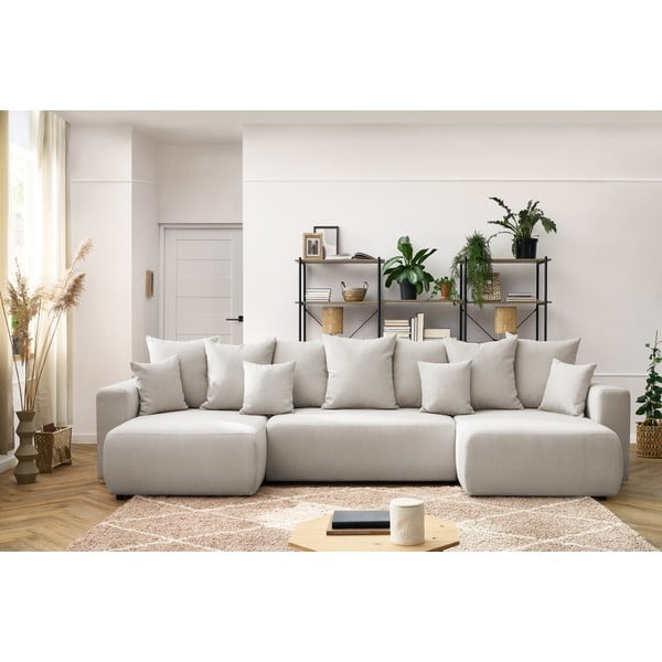 Šviesiai smėlio spalvos U formos sofa-lova Envy - Bobochic Paris-image-1