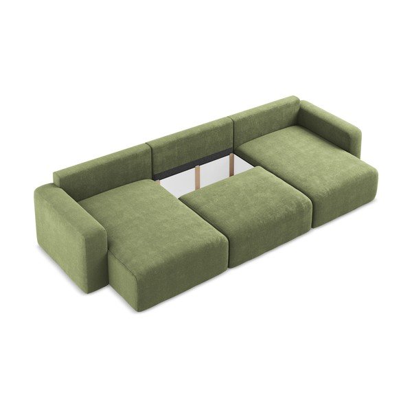 Žalios spalvos sulankstoma/su sandėliavimo vieta kampinė sofa iš šenilinio audinio („U“ formos) Kona – Makamii-image-4