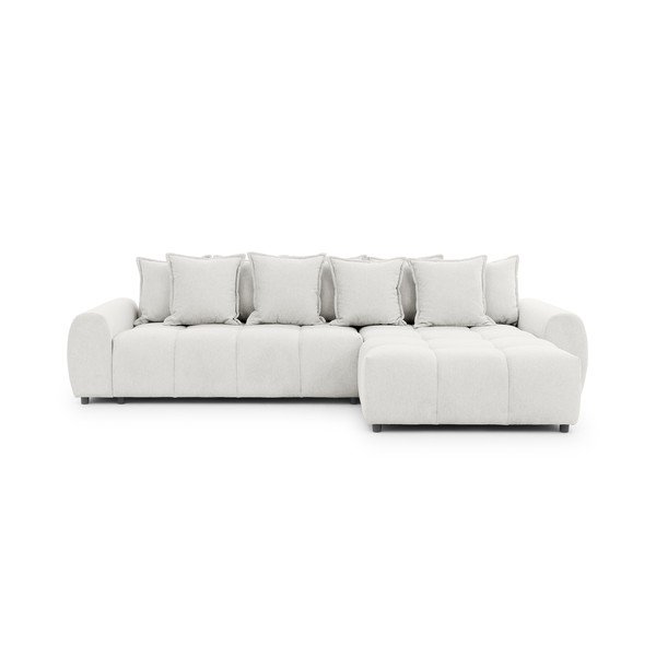 Baltos spalvos kampinė sofa (su dešiniuoju kampu/su gultu) Albane  – Ropez